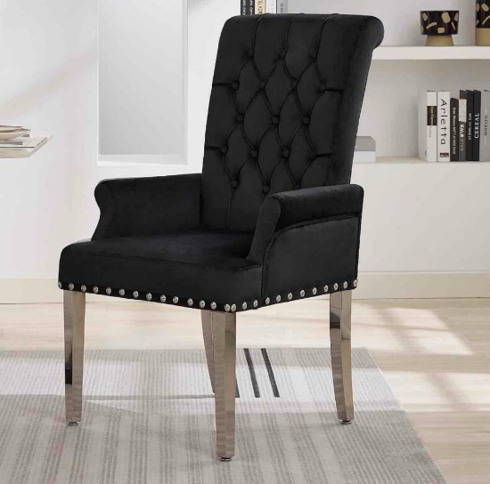 Velvet Dining Chair with Arms, Upholstered Tufted High Back Dining Room Chairs