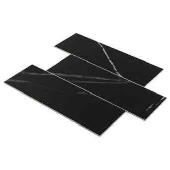 Peel&Stick Tile Fieldstone Black 4-in x 12-in Matte PVC Linear Marble Look Wall Tile (0.968-sq. ft/