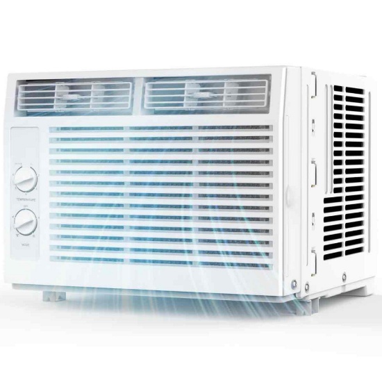 5,000 BTU Window Air Conditioner, 2 Cooling Mode & 2 Fan With 7-Speed Adjustable Thermostat, Cools