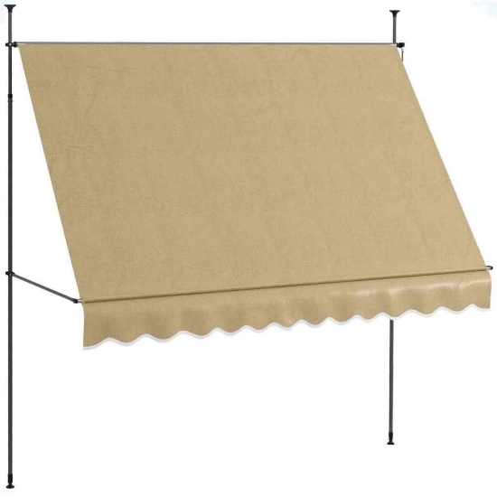 Outsunny Manual Retractable Awning, 118" Non-Screw Freestanding Patio Sun Shade Shelter