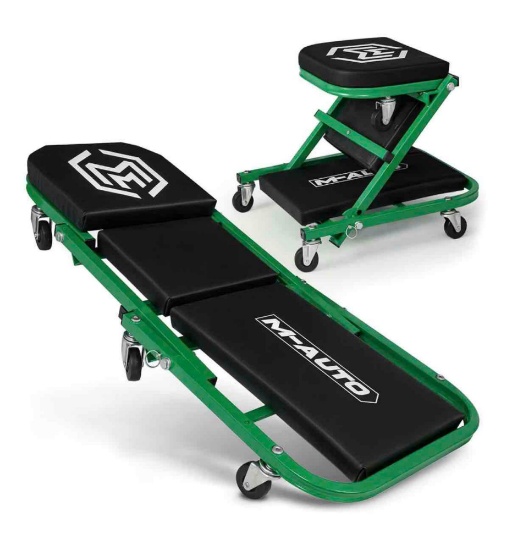 40-Inch Folding Creeper Rolling Seat, All-in-One Adjustable Roller Garage Chair