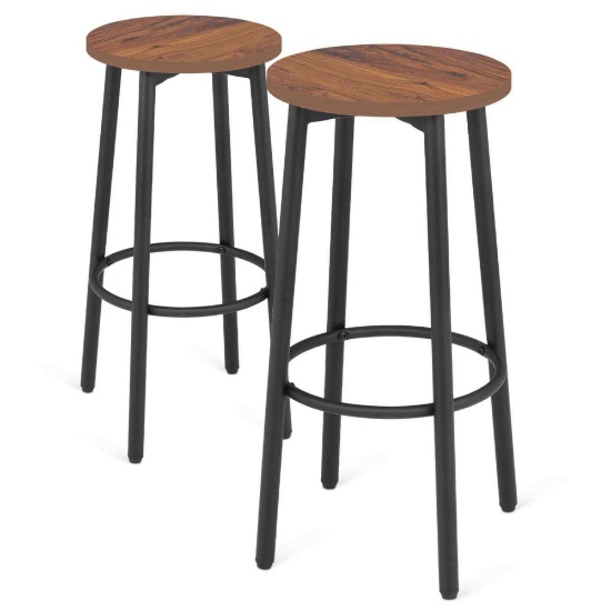 Athena Collection Bar Stool Set of 2, Round Counter Height Barstool Chair with Footrest for Kitchen