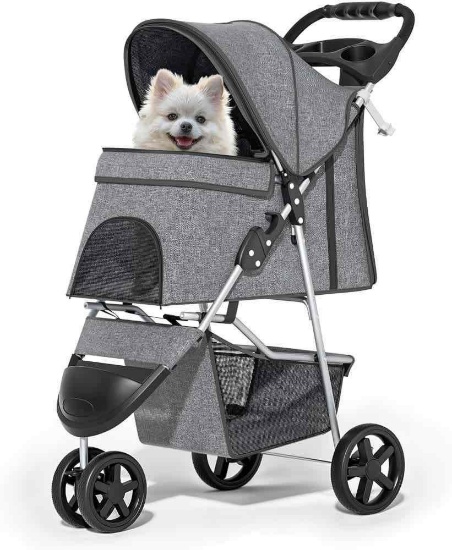 MoNiBloom Pet Stroller for Small/Medium Dogs and Cats up to 33 lbs, Gray