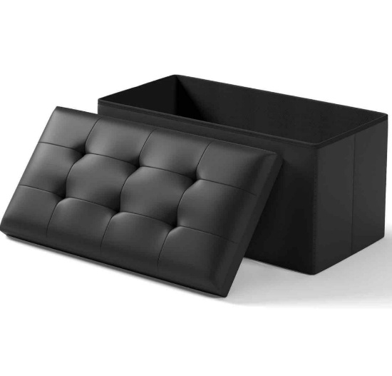 Set of 2 Folding Storage Ottoman Bench, Black, 30 Inches