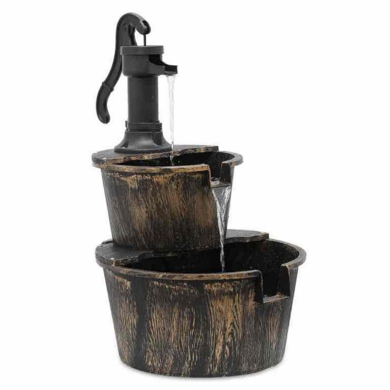 MoNiBloom 2-Tier Barrel and Pump Fountain Outdoor