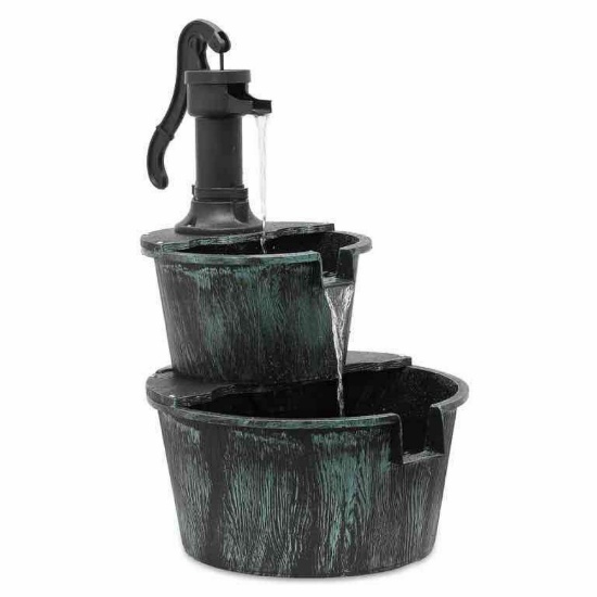 MoNiBloom 2-Tier Barrel and Pump Fountain Outdoor