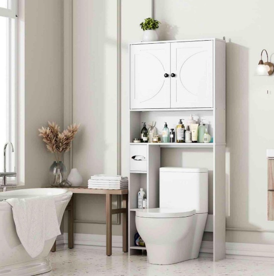 Over The Toilet Storage Cabinet with Barn Doors