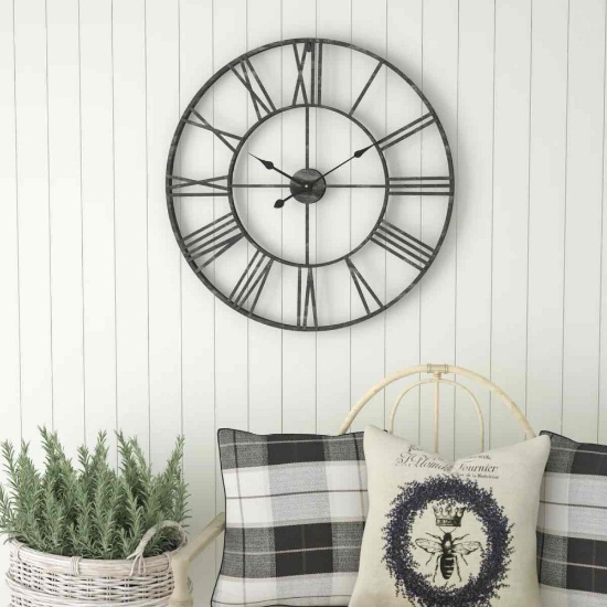 Solange Round Metal Farmhouse Wall Clock
