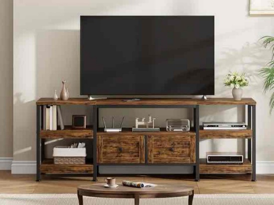 Garvee Industrial TV Stand with 2 Drawers Rustic Brown 71 in Entertainment Center for TVs Up to 65