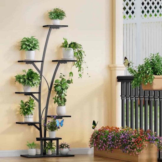 63.39" Plant Stand With Grow Lights, 8 Tiered Metal Plant Shelf
