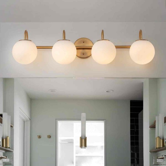 Kaynen Dimmable Vanity Light With Milky - White Spherical Glass Shades