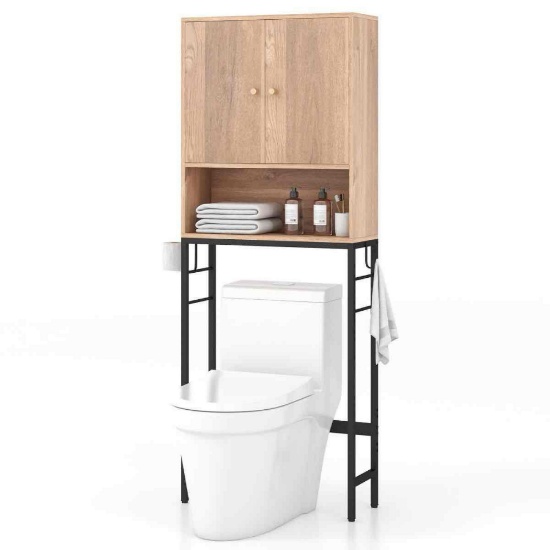 Costway Over The Toilet Storage Cabinet Free Standing Toilet Rack with Adjustable Shelf Natura