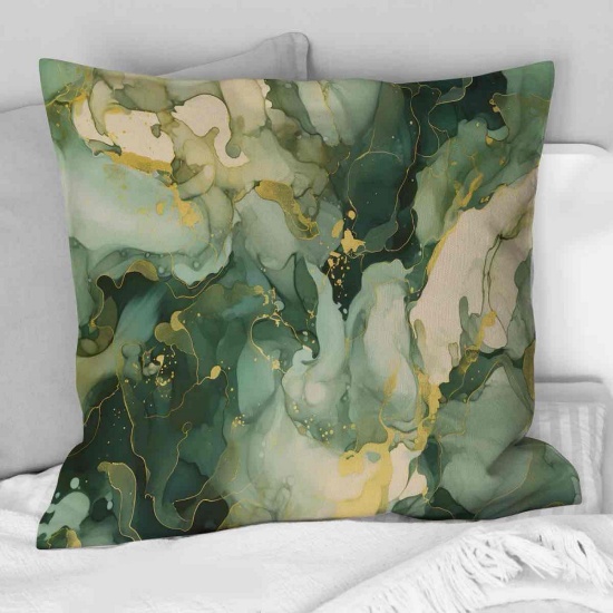 Green Luxury Abstract Fluid Art I - Fractals Printed Throw Pillow Set of 2