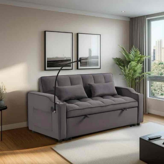 Convertible Sofa Bed Velvet Sleeper Sofa with Pull-Out Bed
