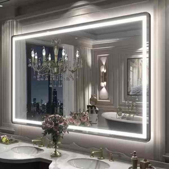 60 in. W x 36 in. H Rectangular Framed UL Certified Front & Back LED Anti-Fog Tempered Glass Wall