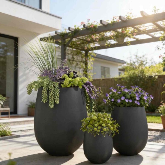 American Modern 3-Size Outdoor Planter Set With Weather