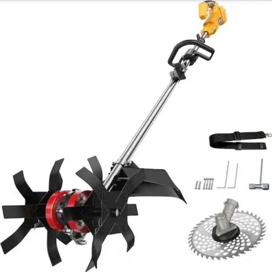 MISOPILY Cordless 2-in-1 Garden Tiller Cultivator and Weed Wacker Compatible with Dewalt 20V Battery