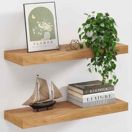 24 in. W x 8 in. D Natural Rustic Elm Wood Floating Shelves Decorative Wall Shelf Set of 2
