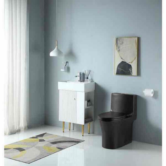 1-Piece Toilet 1.1 GPF/1.6 GPF Dual FlushADA Height Elongated Toilet in Matte Black