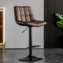 Trendy Rotating Adaptable Height Clay Colored Tufted PU Saddle Pub Stool, Dark Brown, Black (Set of