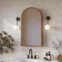 Wavecrest Designs Midland 20-in x 36-in Surface Mount Natural Walnut Mirrored Arched Soft Close