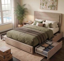 HOMES: INSIDE + OUT Quilla Modern Velvet Storage Bed with Adjustable Headboard and Drawers