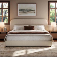 Bensu Full Size Platform Bed Frame, Cloud Collection with Boucle Upholstery