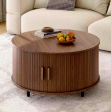 ONBRILL 31.5" Round Coffee Table w/Storage Adjustable Footpad Walnut