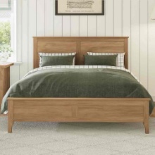 Modern Pine Wood Full Platform Bed Slatted Headboard Minimalist Bedroom Frame - Seadrift