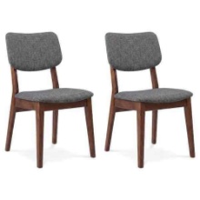 2pcs Dark Grey Wood Dining Chairs,Fabric Upholstered Dining Room Chair