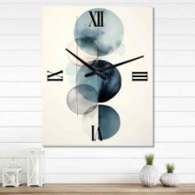 Circular Simplicity Watercolor In Retro Blue IV - Modern Geometric Wall Clock Oversized