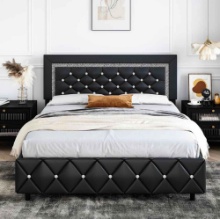 Full Size Bed Frame, Upholstered Platform Bed with Headboard