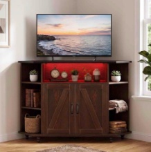 45" Corner TV Stand for 55'' TV with Storage, Brown and Black
