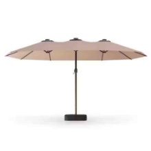 15 ft. Steel Double Sided Market Patio Umbrella with Base in Beige