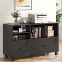 Nosepen Large wooden side filing cabinet with 2 drawers with lock