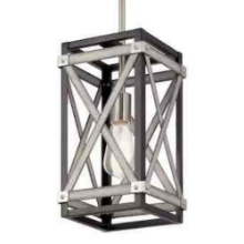 Kichler Stetton 1 -Light Anvil Iron and Distressed Antique Grey Farmhouse Square Small Hanging