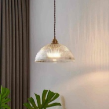 Antique Brass Dome Ribber Glass Pendant Light