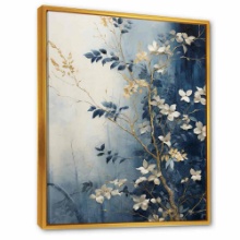 Abstract Gold And Blue Botanical 24 W x 32 H Wall Art