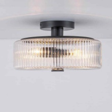 3 - Light Ribbed Glass Semi Flush Mount