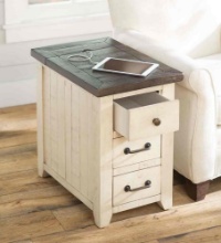 Solid Wood Top 3 - Drawer End Table with Storage and Built-In Electrical Outlet