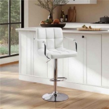 PU Leather Swivel Bar Stool with Cushioned Backrest and Padded Armrests, White