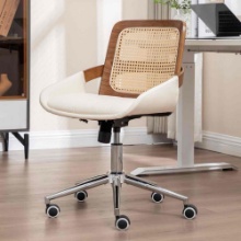 Swivel Home Office Chair - Upholstered Faux Leather & Rattan Back Desk Chair