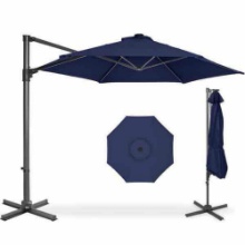 Navy Blue 10 ft. Solar LED Cantilever Patio Umbrella with Rotating Crank and Tilt