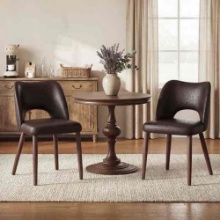 Chenille Upholstered Hollow Back Solid Wood Dining Chairs - Set of 2 - Dark Brown