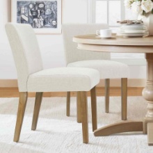 18.5" Seat Height Linen Blend Upholstered Solid Wood Legs Dining Chairs (Set of 2)