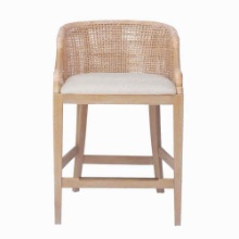 Lily Pond Playa Natural Whitewash Handcrafted Rattan & Wood Counter Stool 25" H
