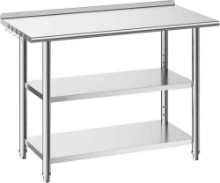 VEVOR Stainless Steel Work Table, 24 x 48-inch Food Prep Table with 2 Shelves and Backsplash