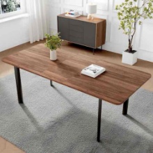 Modern Rectangular Walnut Wood 78.7 in. 4 Metal Legs Dining Table