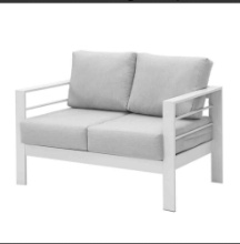 50" All-Weather Aluminum Patio Loveseat - Thick Light Gray Cushions - White