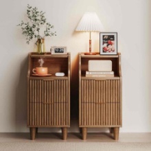 11.8" Fluted Nightstand & Narrow Bedside Table With 2 Drawers Set Of 2